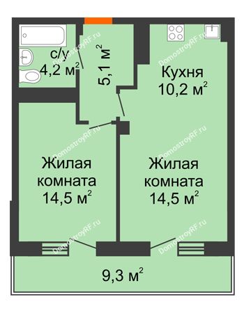 1 комнатная квартира 51,7 м² - ЖК Вершина