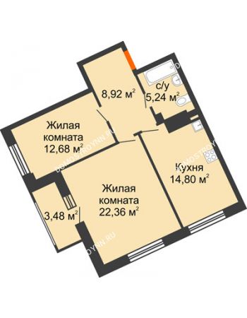 2 комнатная квартира 65,74 м² - ЖД Коллекция