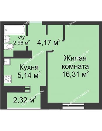 1 комнатная квартира 29,74 м² в ЖК Корабли, дом № 1