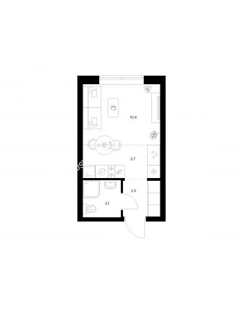 Студия 21,7 м² в ЖК Савин парк, дом корпус 9
