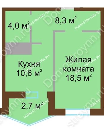 1 комнатная квартира 44,1 м² в ЖК Монолит, дом № 89, корп. 1, 2