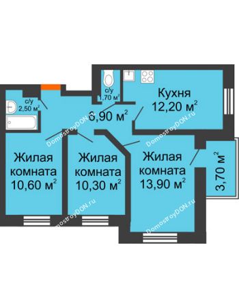 3 комнатная квартира 61,5 м² - ЖК Zапад (Запад)