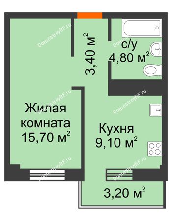 1 комнатная квартира 33,96 м² в Микрорайон Европейский, дом №9 блок-секции 1,2