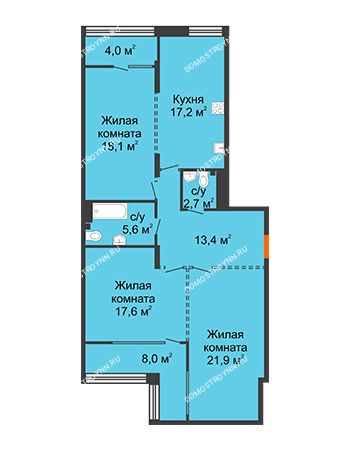 3 комнатная квартира 102,5 м² - ЖК Лайнер на Барминской