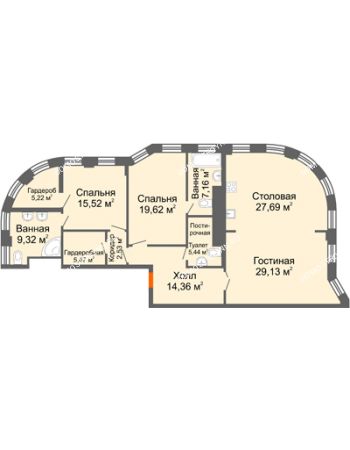 3 комнатная квартира 144,59 м² в ЖК Плотничный, дом № 1