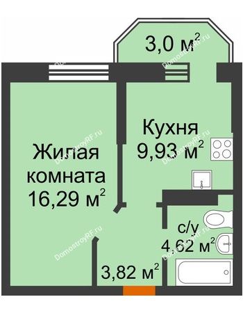 1 комнатная квартира 35,56 м² в ЖК Светлоград, дом Литер 15