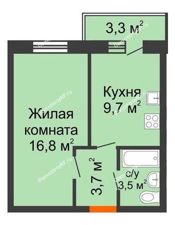 1 комнатная квартира 34,7 м² в ЖК Оазис 2, дом Литер 6
