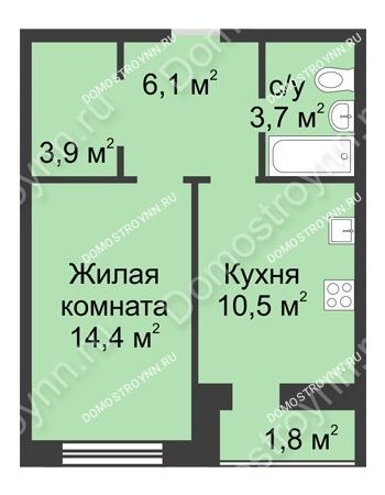 1 комнатная квартира 40,4 м² - ЖК Дом на Иванова
