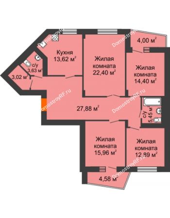 4 комнатная квартира 123,54 м² в Микpopaйoн  Преображенский, дом № 5