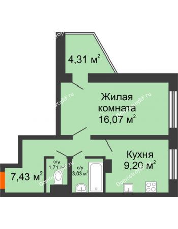 1 комнатная квартира 39,6 м² - Жилой дом: №23 в мкр. Победа