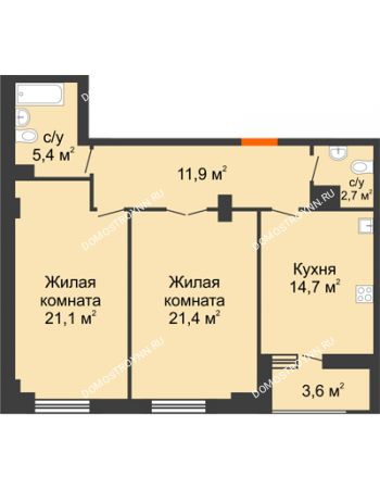 2 комнатная квартира 79 м² в ЖК Квартет, дом № 3