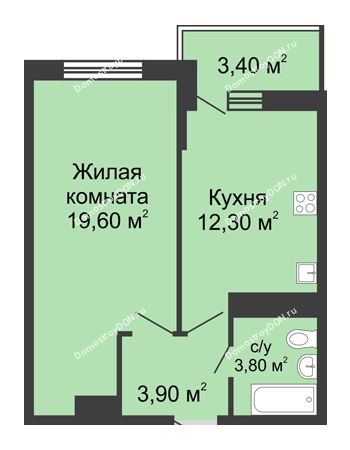 1 комнатная квартира 41,7 м² в ЖК Первый, дом Литер 2
