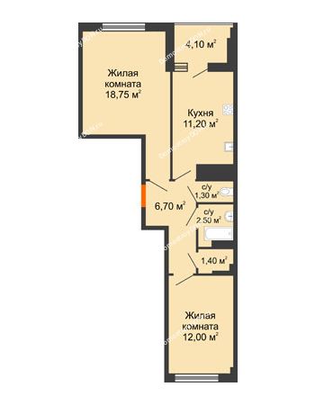 2 комнатная квартира 56,75 м² в ЖК Грин Парк, дом Литер 2