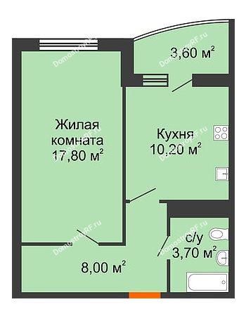 1 комнатная квартира 42 м² в ЖК Fresh (Фреш, Белые Паруса), дом Литер 2