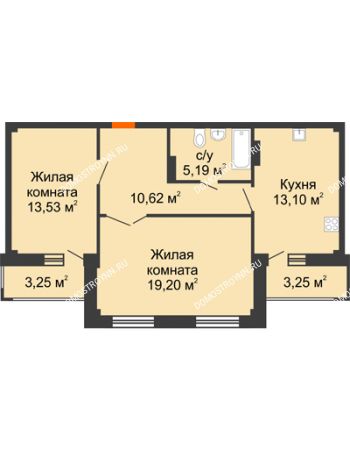2 комнатная квартира 64,89 м² - ЖК Семейный