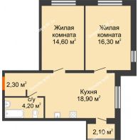 2 комнатная квартира 58,4 м² в ЖК Куйбышев, дом № 4 - планировка