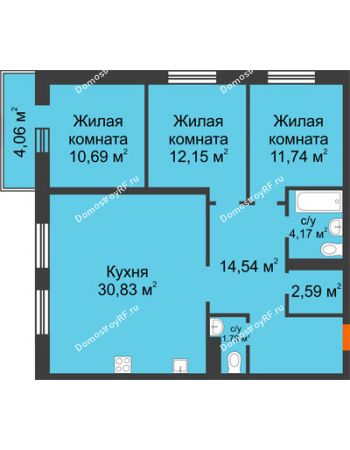 3 комнатная квартира 88,49 м² в OK Salut (Салют), дом ГП-6