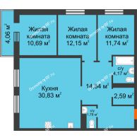 3 комнатная квартира 88,49 м² в OK Salut (Салют), дом ГП-6 - планировка
