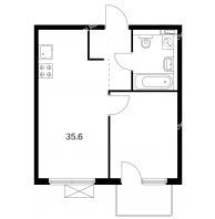 1 комнатная квартира 35,6 м² в ЖК Савин парк, дом корпус 4 - планировка