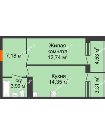 1 комнатная квартира 46,37 м² - ЖК Горизонт