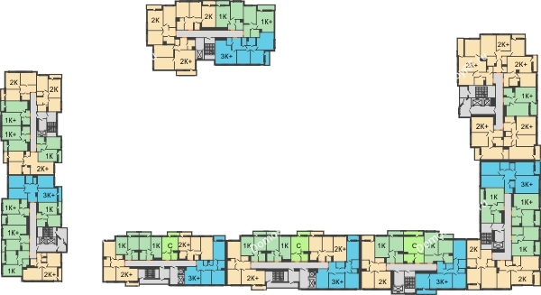 Планировка 4 этажа в доме 2 секция в ЖК intellect-Квартал (Интеллект-Квартал)