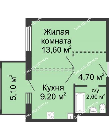 1 комнатная квартира 32,6 м² в ЖК 5 Элемент (Пятый Элемент), дом Корпус 5-1.1
