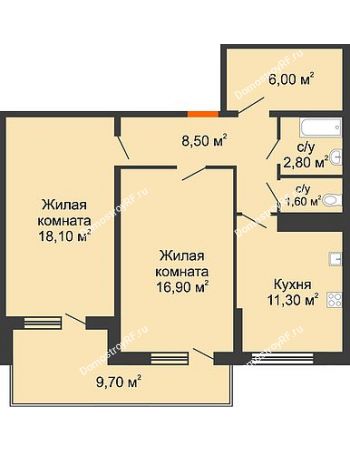2 комнатная квартира 68,7 м² в ЖК Fresh (Фреш, Белые Паруса), дом Литер 2