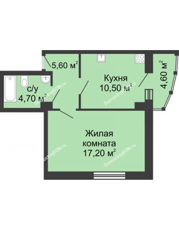 1 комнатная квартира 42,6 м² в ЖК Мега, дом № 118, секция 2