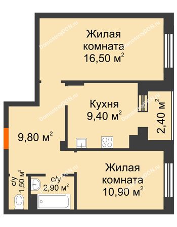 2 комнатная квартира 52,5 м² в Микрорайон Прибрежный, дом № 8