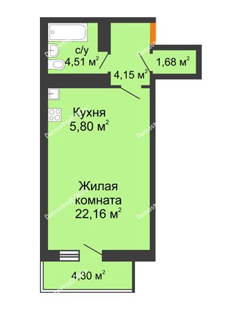 Студия 39,59 м² в ЖК Сокол на Оганова, дом Литер 6