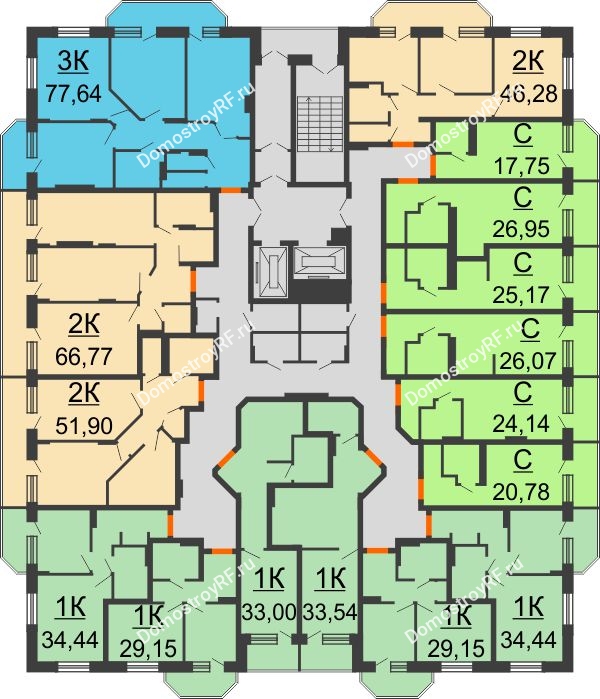 Планировка 12 этажа в доме Секция Бета в ЖК Галактика