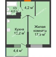 1 комнатная квартира 39,6 м² в ЖК Отражение, дом Литер 2.2 - планировка