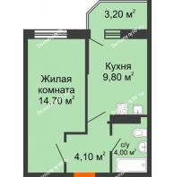 1 комнатная квартира 33,6 м² в ЖК Олимпийский, дом Литер 2 - планировка