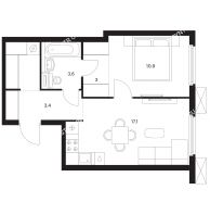 1 комнатная квартира 42,8 м² в ЖК Савин парк, дом корпус 5 - планировка