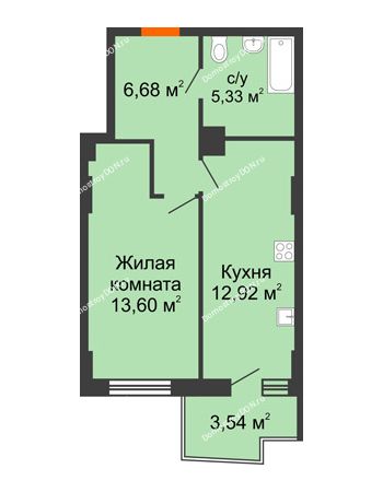 1 комнатная квартира 39,79 м² в ЖК Сердце Ростова 2, дом Литер 6