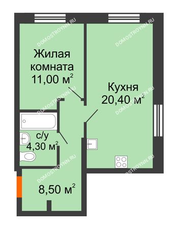 1 комнатная квартира 44,2 м² в ЖК Цветы, дом № 22-3