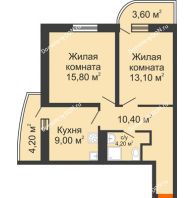 2 комнатная квартира 55,3 м² в ЖК Звезда Столицы, дом литер 6 - планировка