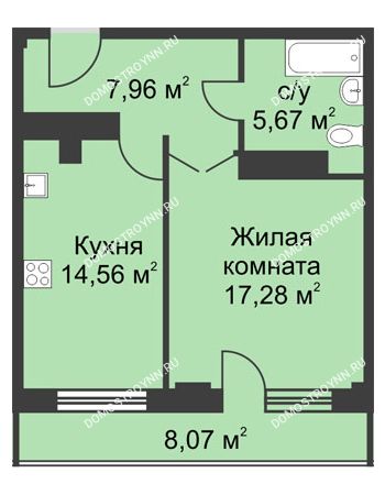 1 комнатная квартира 49,5 м² - ЖК На Ошарской