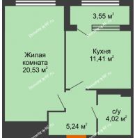 1 комнатная квартира 42,98 м², ЖК Гран-При - планировка