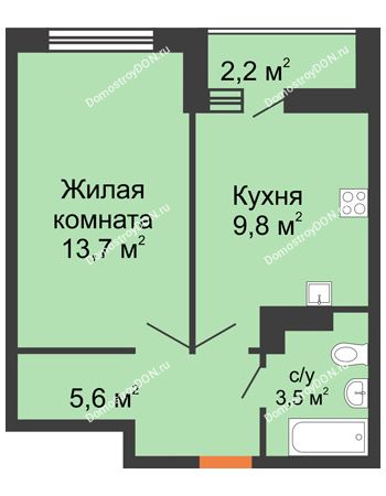 1 комнатная квартира 33,7 м² в ЖК SkyPark (Скайпарк), дом Литер 1, корпус 2, 1 этап