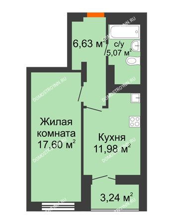 1 комнатная квартира 42,9 м² в ЖК КМ Анкудиновский парк, дом № 20