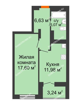1 комнатная квартира 42,9 м² в ЖК КМ Анкудиновский Парк, дом № 20