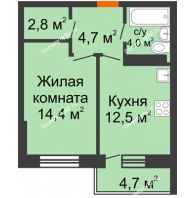1 комнатная квартира 39,8 м² в ЖК Отражение, дом Литер 2.1 - планировка