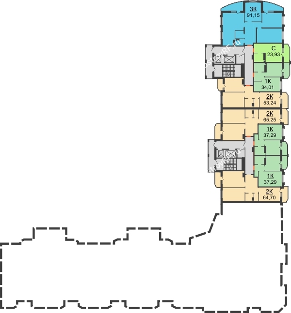 Планировка 19 этажа в доме Литер 1 в Семейный квартал Достояние