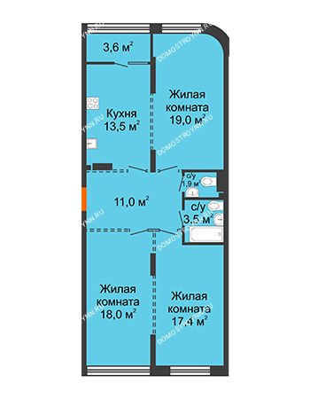 3 комнатная квартира 86,1 м² - ЖК Лайнер на Барминской