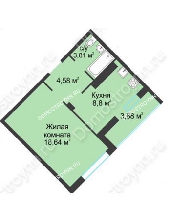 1 комнатная квартира 39,51 м² в ЖК На Вятской, дом № 3 (по генплану)