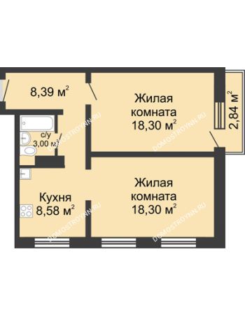 2 комнатная квартира 57,42 м² в ЖК Корабли, дом № 6