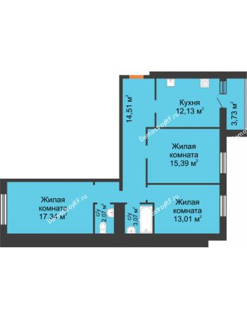 3 комнатная квартира 81,25 м² в ЖК Новая Самара, дом № 44