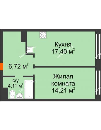 1 комнатная квартира 42,44 м² - ЖК ГОРОДСКОЙ КВАРТАЛ UNO (УНО)