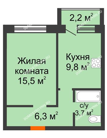 1 комнатная квартира 36,4 м² - ЖК Дом на Нижегородской
